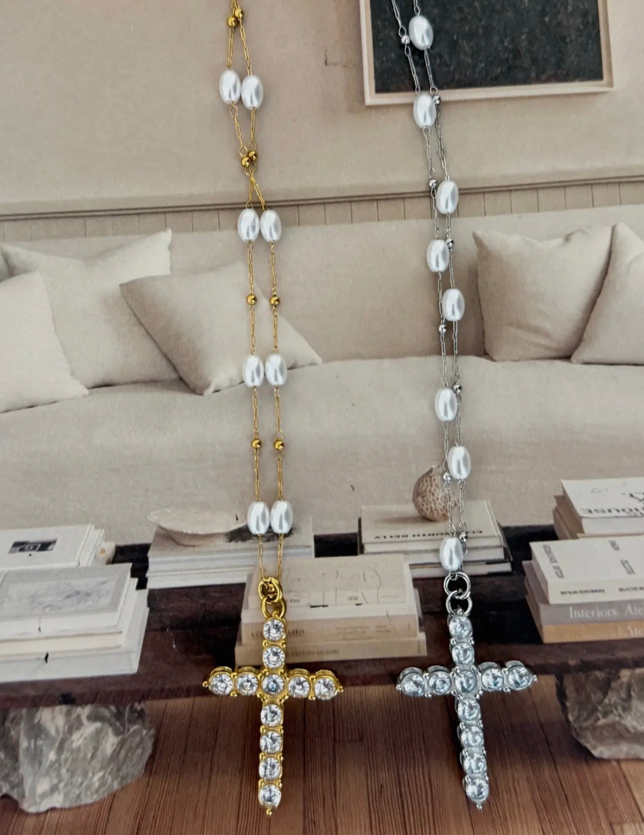 Dainty Pearl Cross Necklace