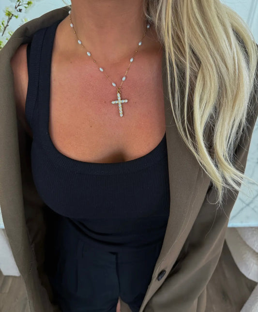 Dainty Pearl Cross Necklace